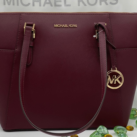 MICHAEL KORS CHARLOTTE LARGE TOP ZIP TOTE DARK CHERRY NWT - Picture 8 of 16